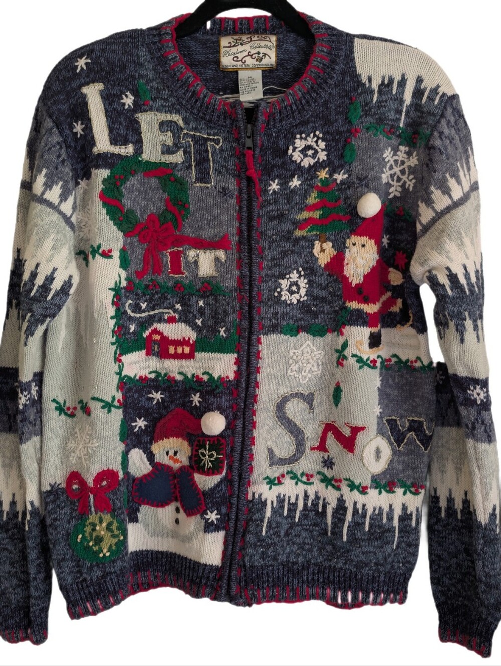 Vintage Knit Heirloom Collectibles Christmas/Santa Zip Cardigan M